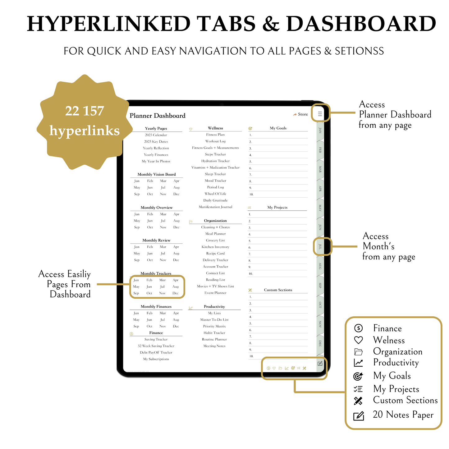 Ultimate Digital Planner, 2025, Portrait, Hyperlinked, Goodnotes, Android, Green, Wellness, Finance, Organization, Projects, Goals, Notes
