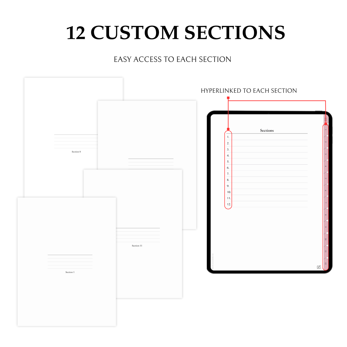 Digital Notebook, Portrait, Goodnotes, Android Friendly Tablet, 12 Sections, Free Covers, Peonies, Pink