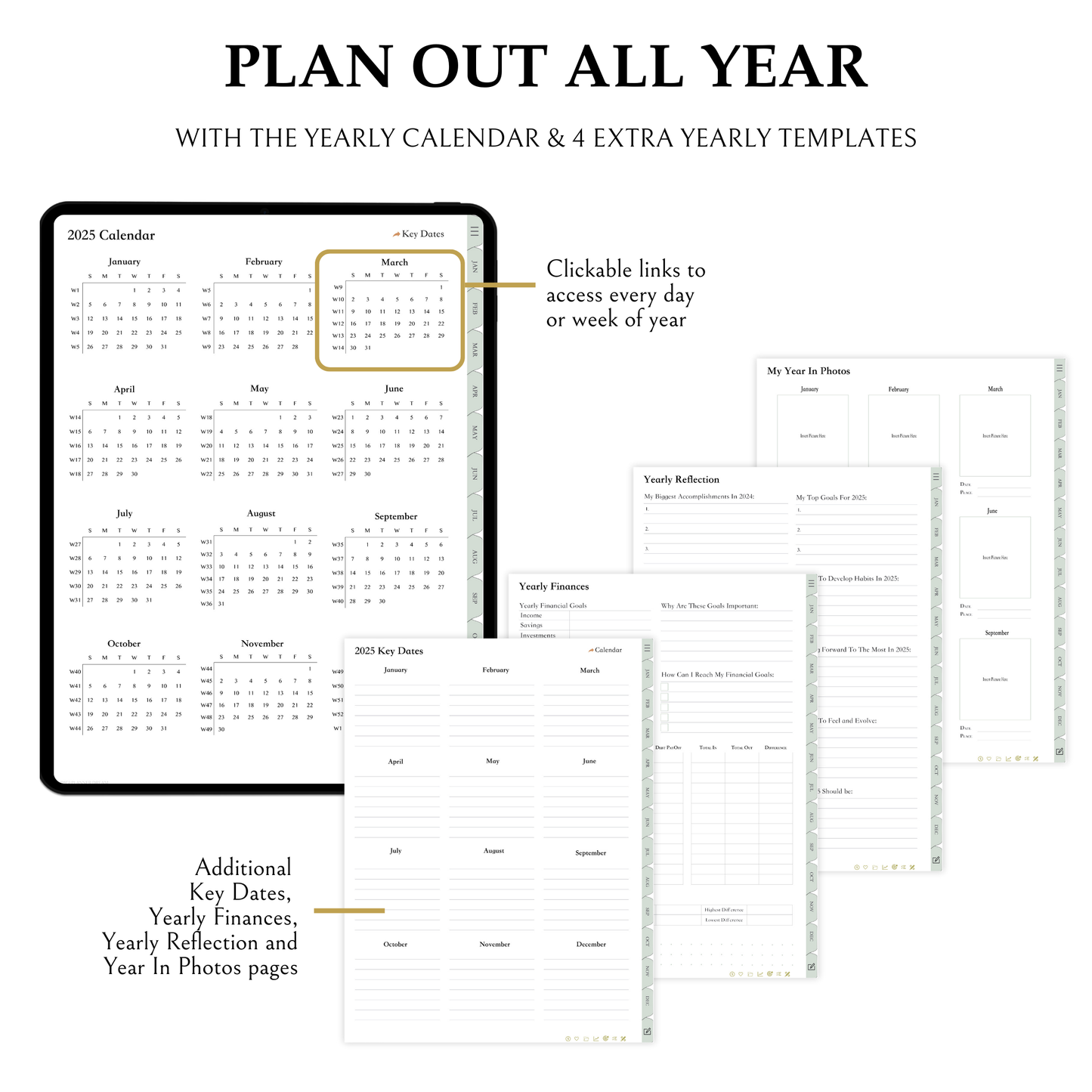 Ultimate Digital Planner, 2025, Portrait, Hyperlinked, Goodnotes, Android, Green, Wellness, Finance, Organization, Projects, Goals, Notes
