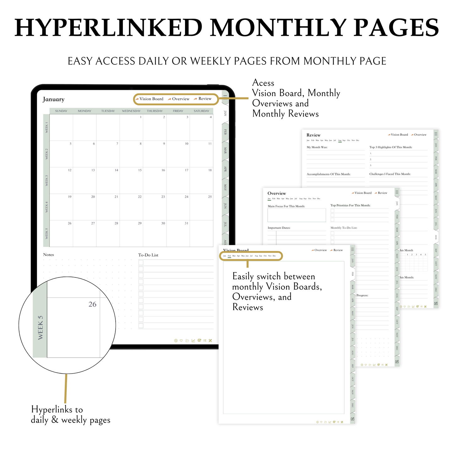 Ultimate Digital Planner, 2025, Portrait, Hyperlinked, Goodnotes, Android, Green, Wellness, Finance, Organization, Projects, Goals, Notes