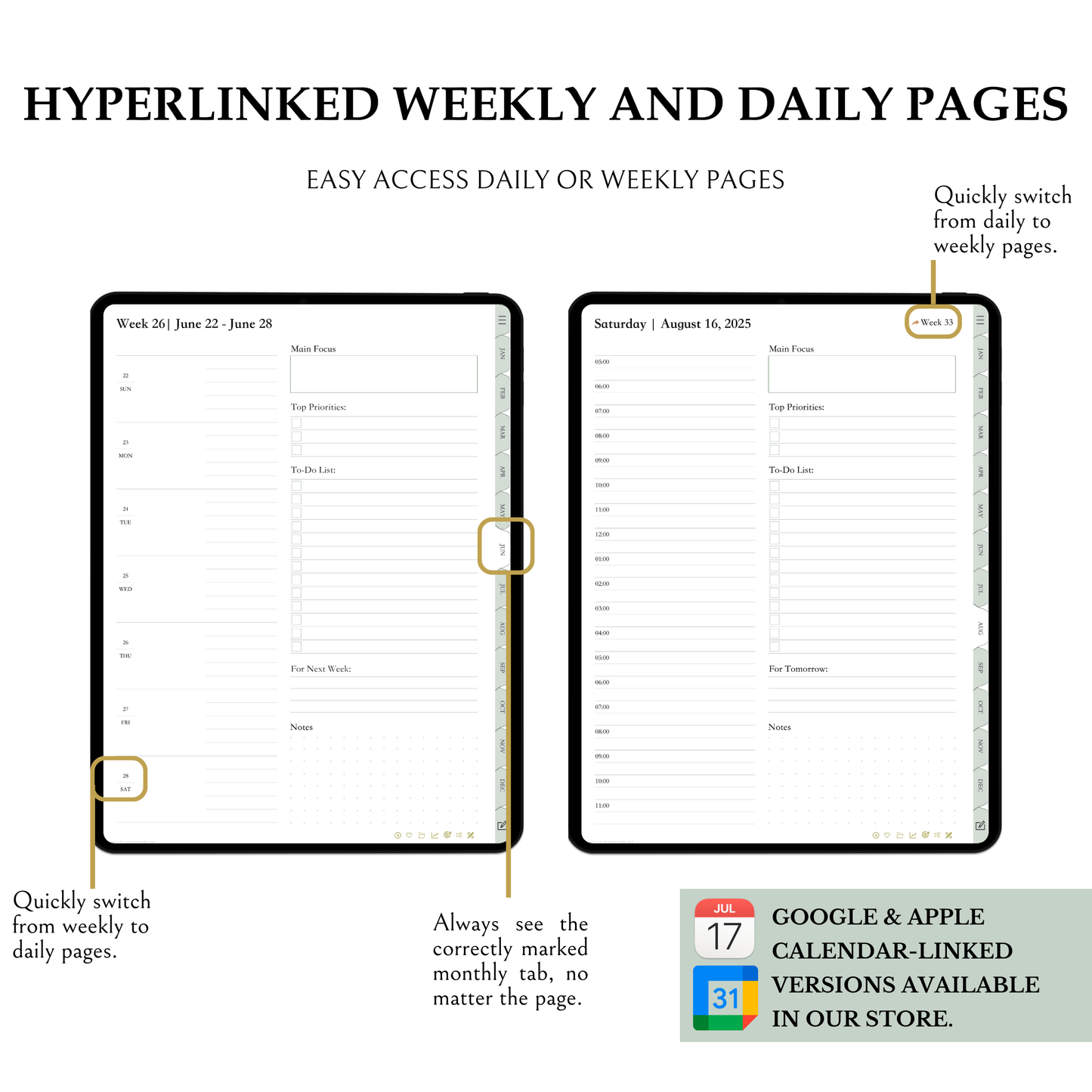 Ultimate Digital Planner, 2025, Portrait, Hyperlinked, Goodnotes, Android, Green, Wellness, Finance, Organization, Projects, Goals, Notes