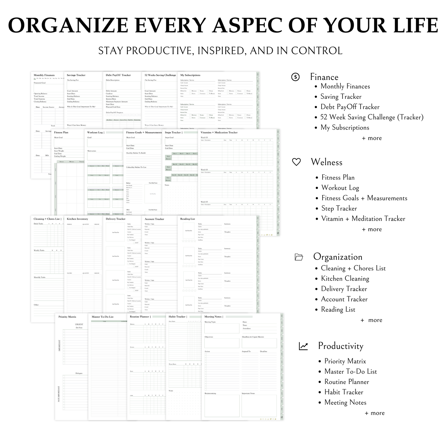Ultimate Digital Planner, 2025, Portrait, Hyperlinked, Goodnotes, Android, Green, Wellness, Finance, Organization, Projects, Goals, Notes