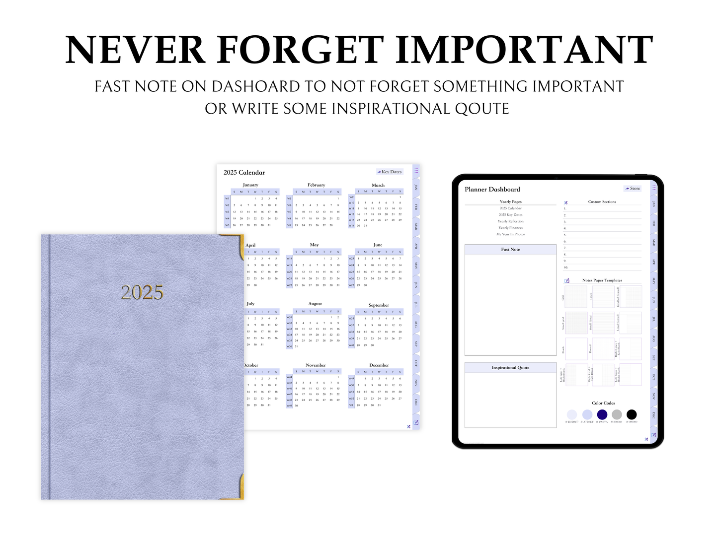 2025 – Daily, Weekly, Monthly | Sunday Start | Lavender Leather Cover | Goodnotes & Android Compatible