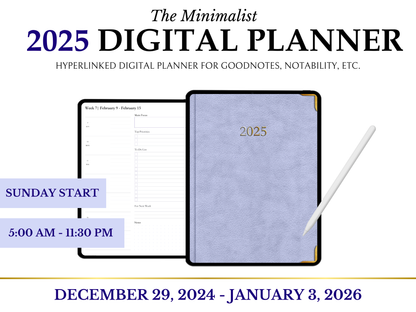 2025 – Daily, Weekly, Monthly | Sunday Start | Lavender Leather Cover | Goodnotes & Android Compatible