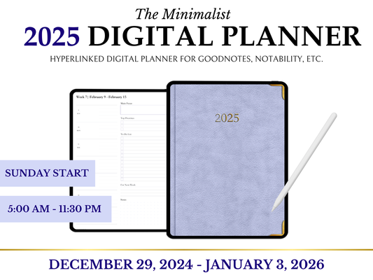 2025 – Daily, Weekly, Monthly | Sunday Start | Lavender Leather Cover | Goodnotes & Android Compatible
