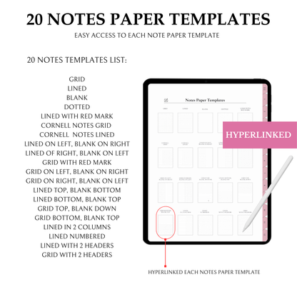 Digital Notebook, Portrait, Goodnotes, Android Friendly Tablet, 12 Sections, Free Covers, Peonies, Pink