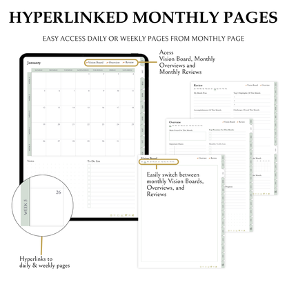 Ultimate Digital Planner, 2025, Portrait, Hyperlinked, Goodnotes, Android, Green, Wellness, Finance, Organization, Projects, Goals, Notes