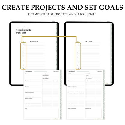 Ultimate Digital Planner, 2025, Portrait, Hyperlinked, Goodnotes, Android, Green, Wellness, Finance, Organization, Projects, Goals, Notes