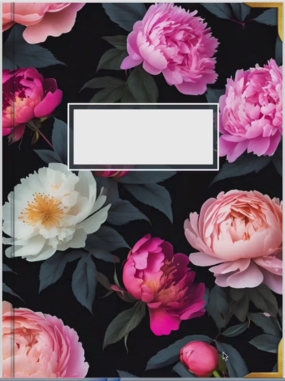 Digital Notebook, Portrait, Goodnotes, Android Friendly Tablet, 12 Sections, Free Covers, Peonies, Pink